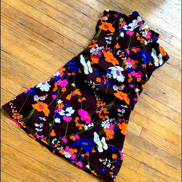 Genuine 60’s Top 🌸 Sleeveless🌸Gorgeous Dark Brown w/ Colorful Flowers🌸 - Picture 3 of 12
